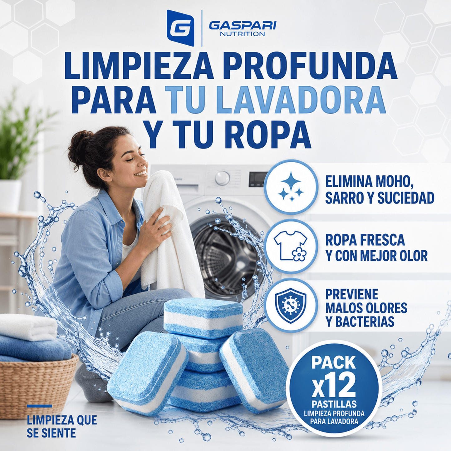 Pack x12 Pastillas PERLA™ limpieza profunda para lavadora 💦
